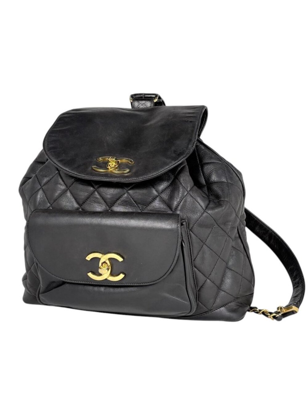 Chanel Backpack CC Logo Quilted Leather Black